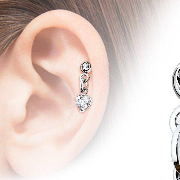 Cartilage Ball Back Dangling White Heart Barbell