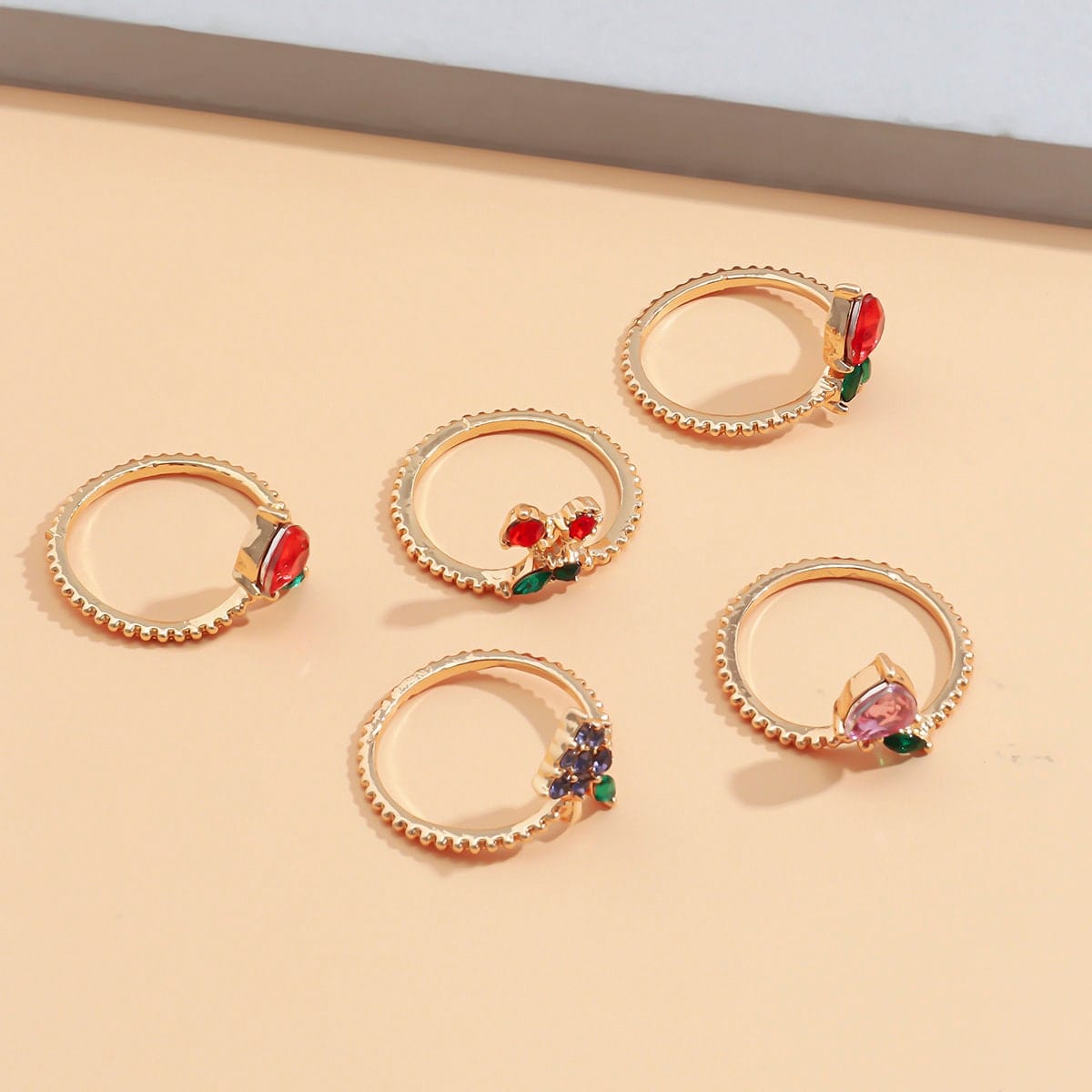 Chic 10 Pieces Colorful Crystal Fruits Rings Set