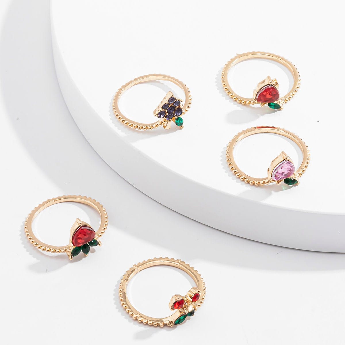 Chic 10 Pieces Colorful Crystal Fruits Rings Set