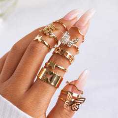 Chic 11 Pieces CZ Inlaid Butterfly Ring Set