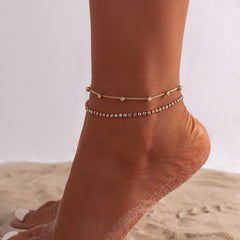 Chic 2 Pieces Crystal Box Chain Stackable Anklet Set