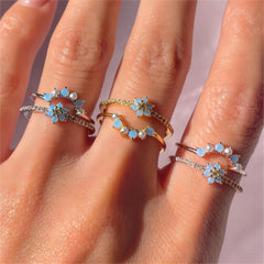 Chic 2 Pieces Crystal Floral Matching Ring Set