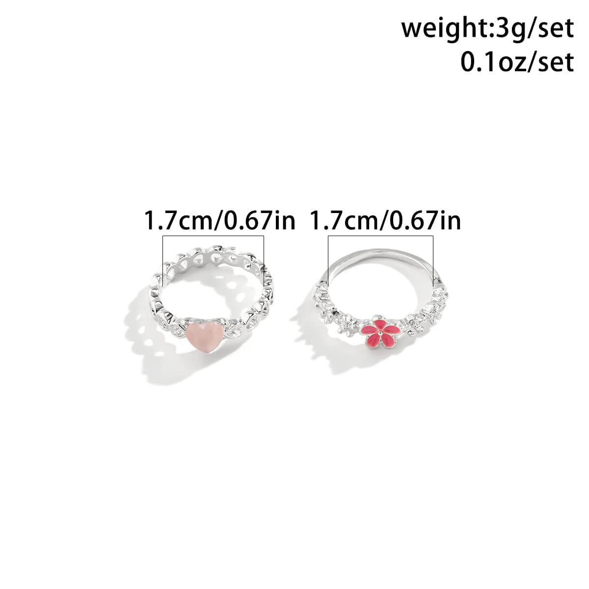 Chic 2 Pieces Enamel Flower Opal Heart Ring Set