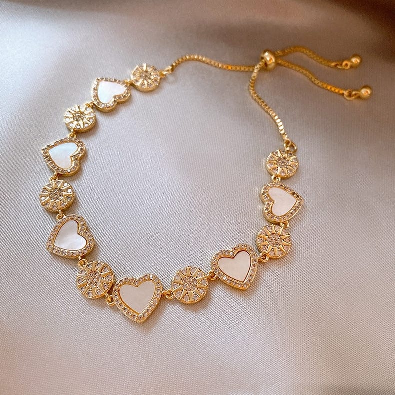 Chic 24k Gold CZ Inlaid Natural Pearl Shell Heart Bracelet