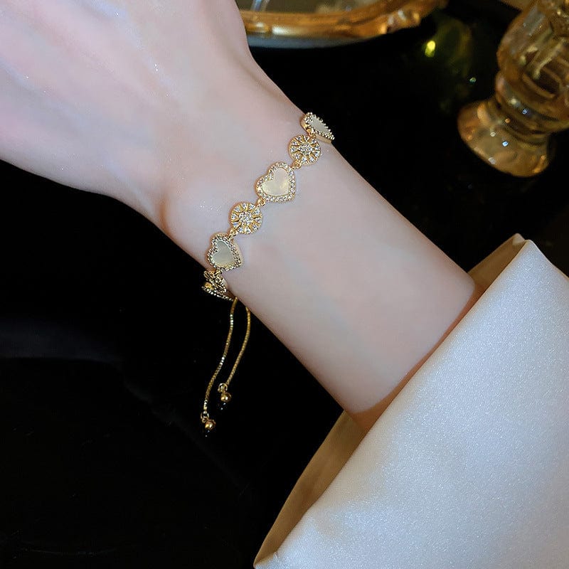 Chic 24k Gold CZ Inlaid Natural Pearl Shell Heart Bracelet