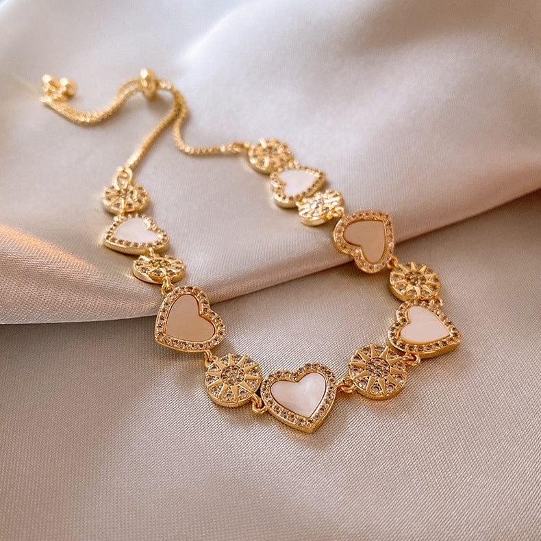 Chic 24k Gold CZ Inlaid Natural Pearl Shell Heart Bracelet