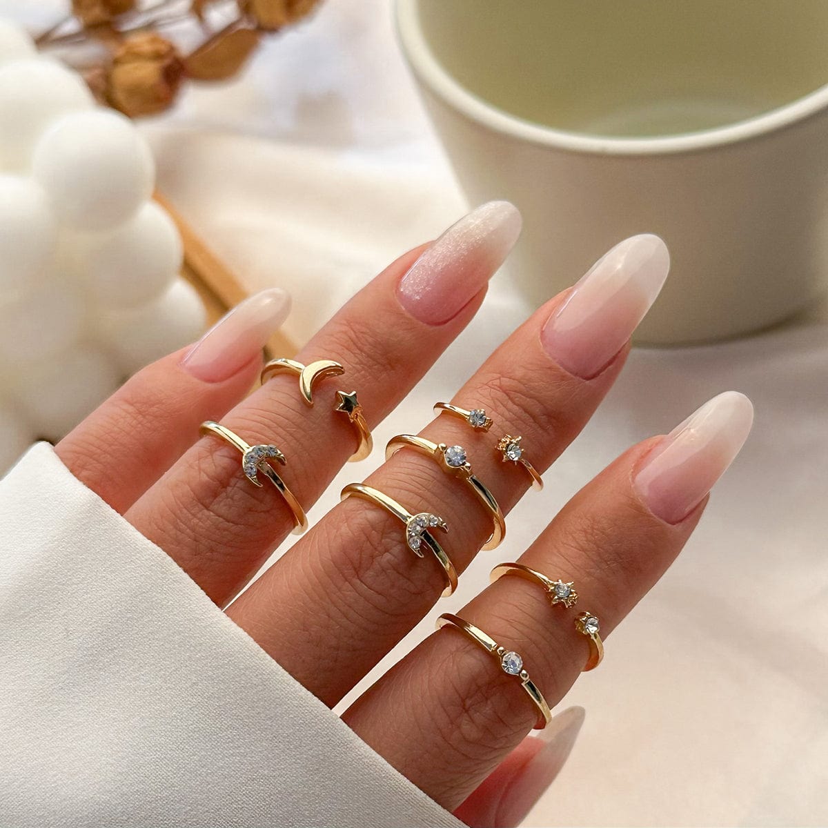 Chic 7 Pieces Moon Star Rings Set