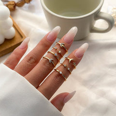 Chic 7 Pieces Moon Star Rings Set