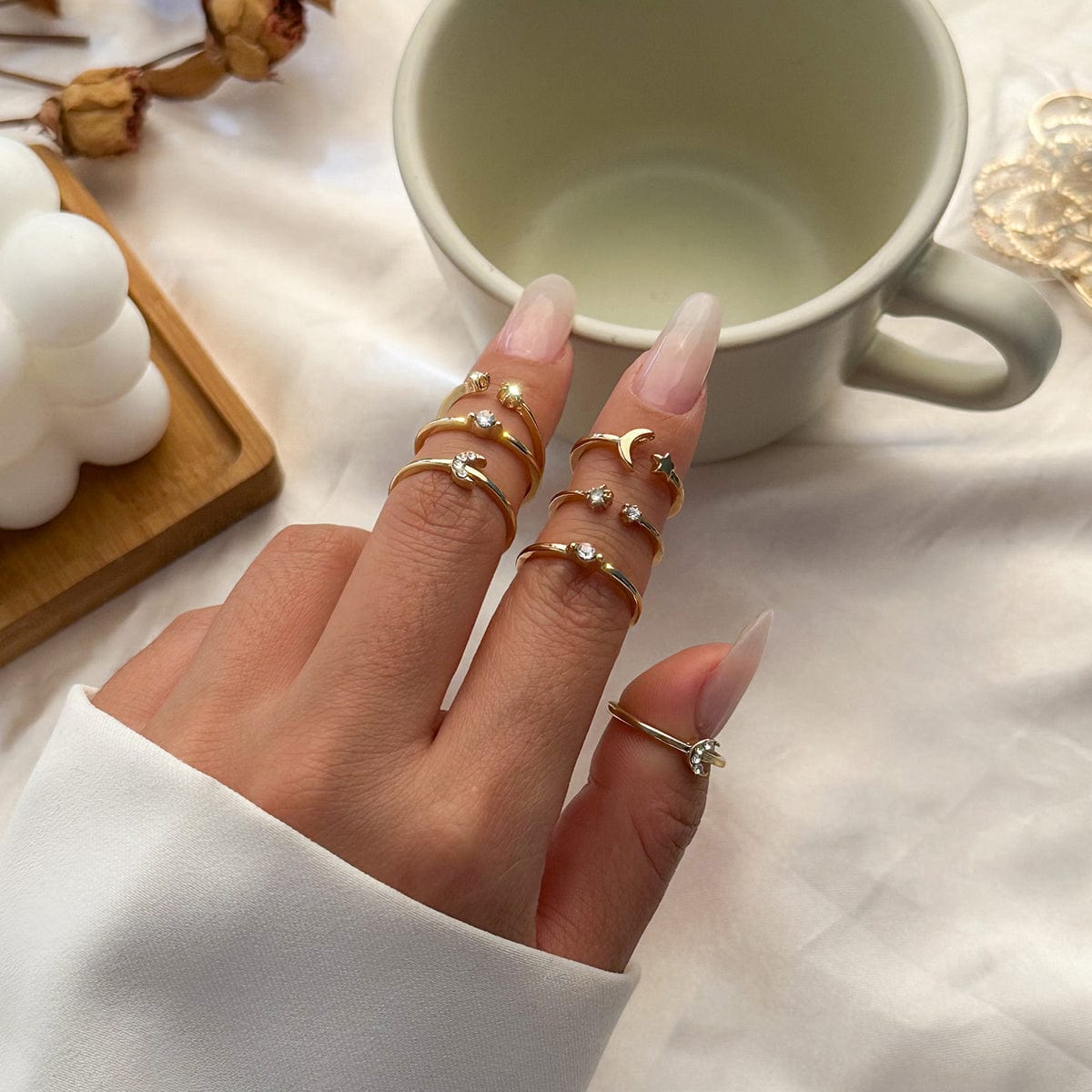 Chic 7 Pieces Moon Star Rings Set