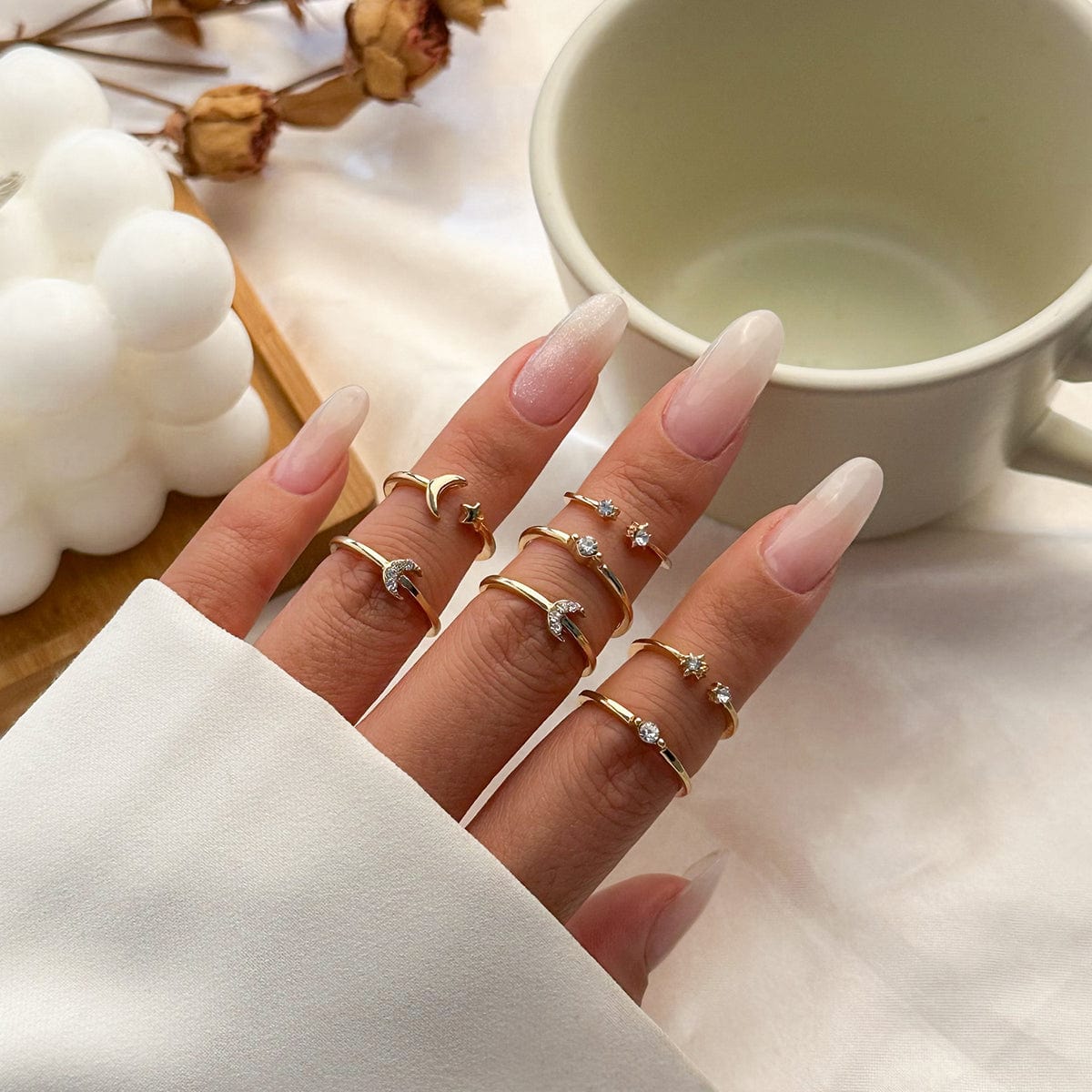 Chic 7 Pieces Moon Star Rings Set