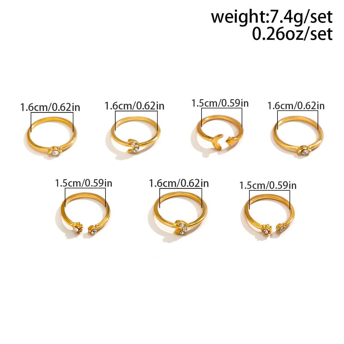 Chic 7 Pieces Moon Star Rings Set