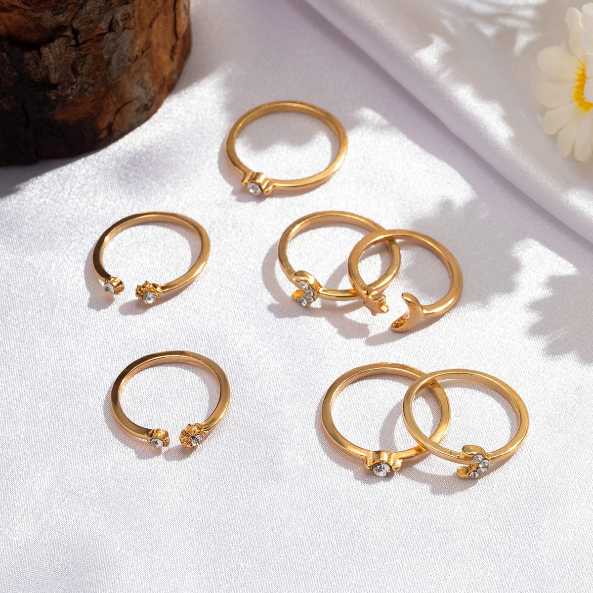 Chic 7 Pieces Moon Star Rings Set