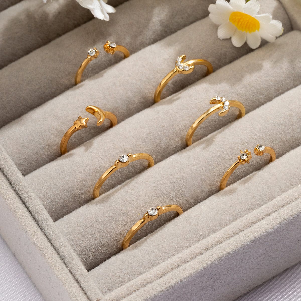 Chic 7 Pieces Moon Star Rings Set