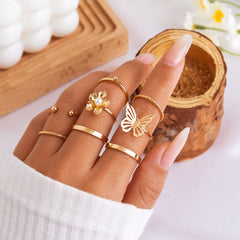 Chic 8 Pieces Butterfly Floral Ring Set