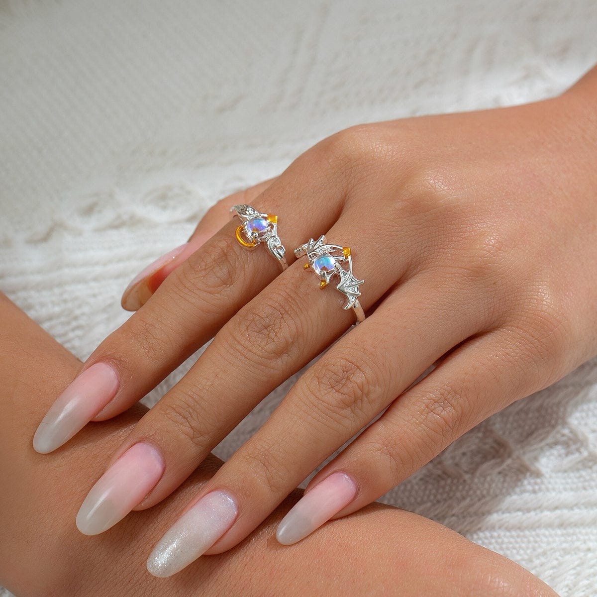 Chic Antique Angel And Devil Matching Opal Ring Set