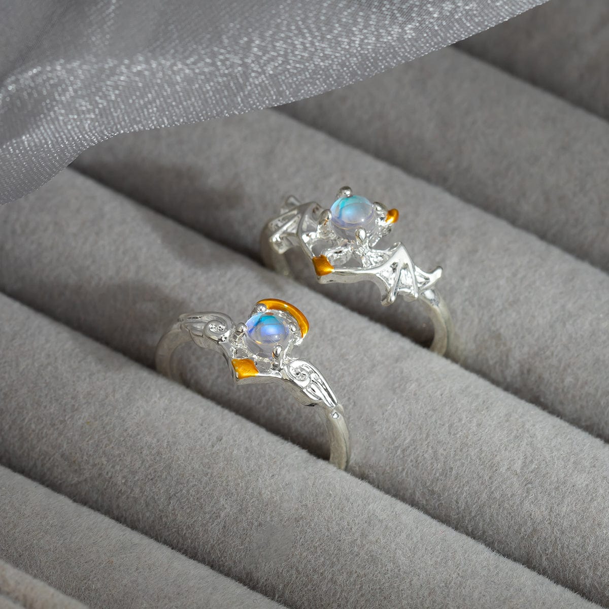 Chic Antique Angel And Devil Matching Opal Ring Set