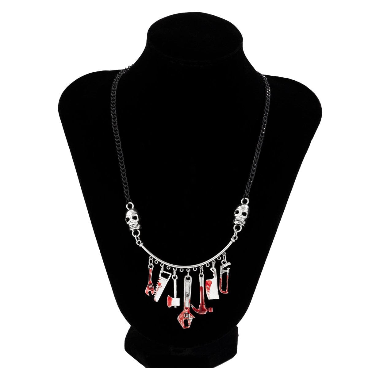 Chic Bloody Tool Skull Charm Curb Chain Choker Necklace