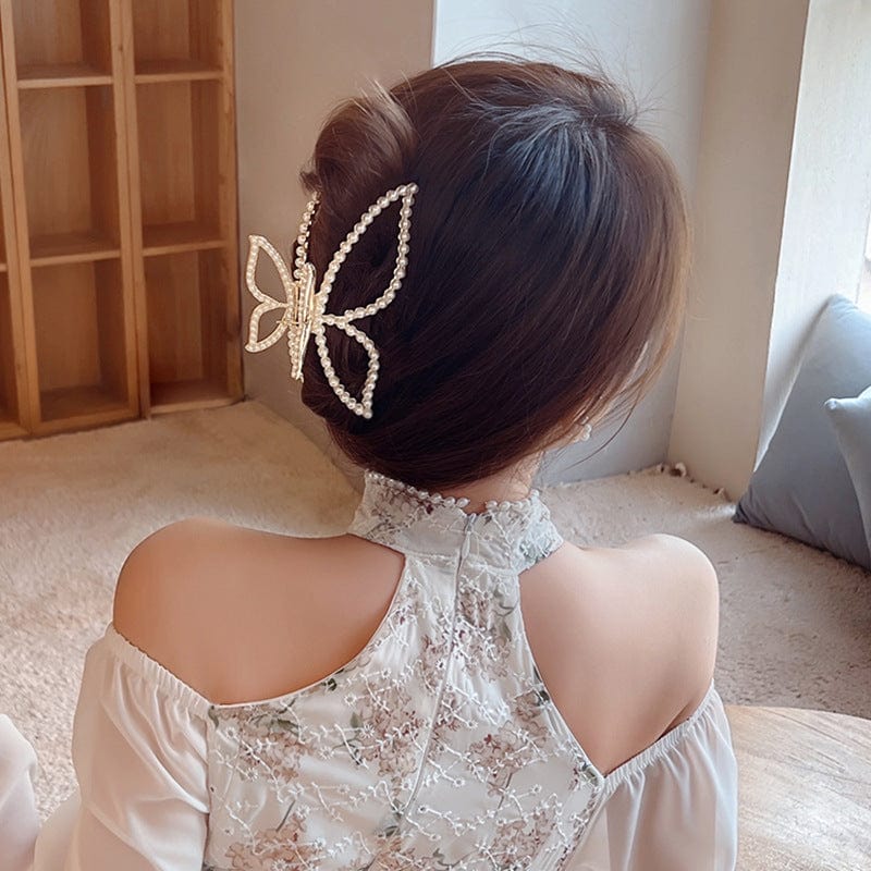 Chic Butterfly Pearl Chignon Claw Clip Hair Clip