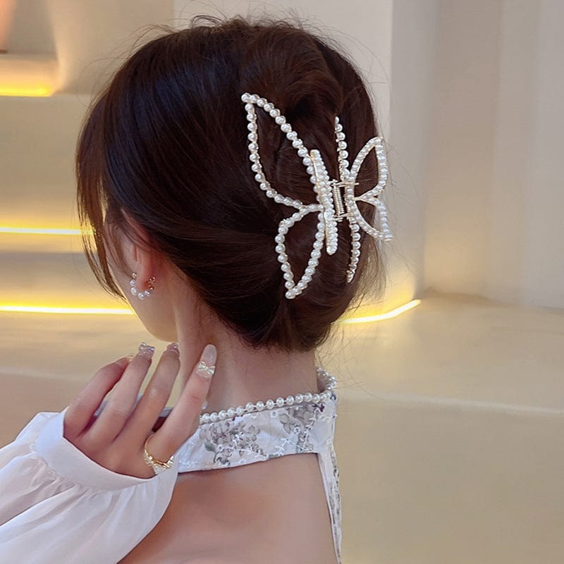 Chic Butterfly Pearl Chignon Claw Clip Hair Clip