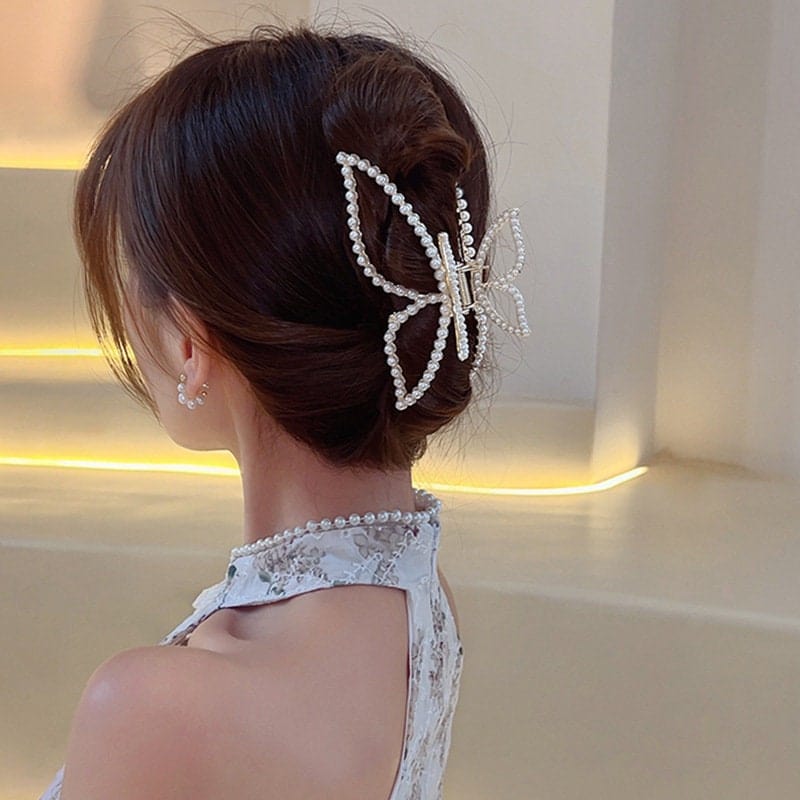 Chic Butterfly Pearl Chignon Claw Clip Hair Clip