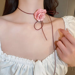 Chic Camellia Flower Wax Cord Collar Choker