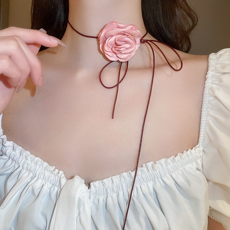 Chic Camellia Flower Wax Cord Collar Choker