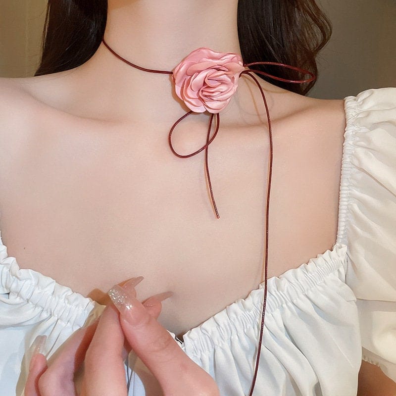 Chic Camellia Flower Wax Cord Collar Choker