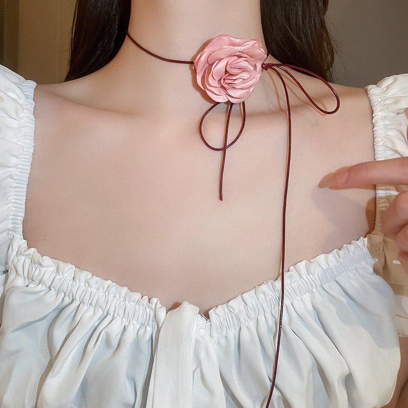 Chic Camellia Flower Wax Cord Collar Choker