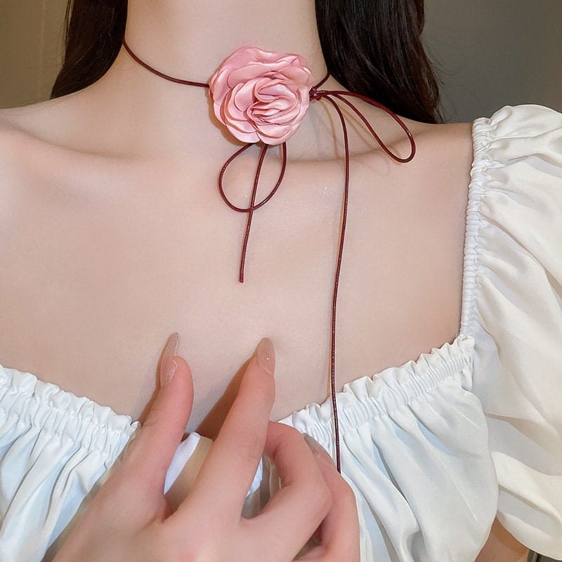 Chic Camellia Flower Wax Cord Collar Choker