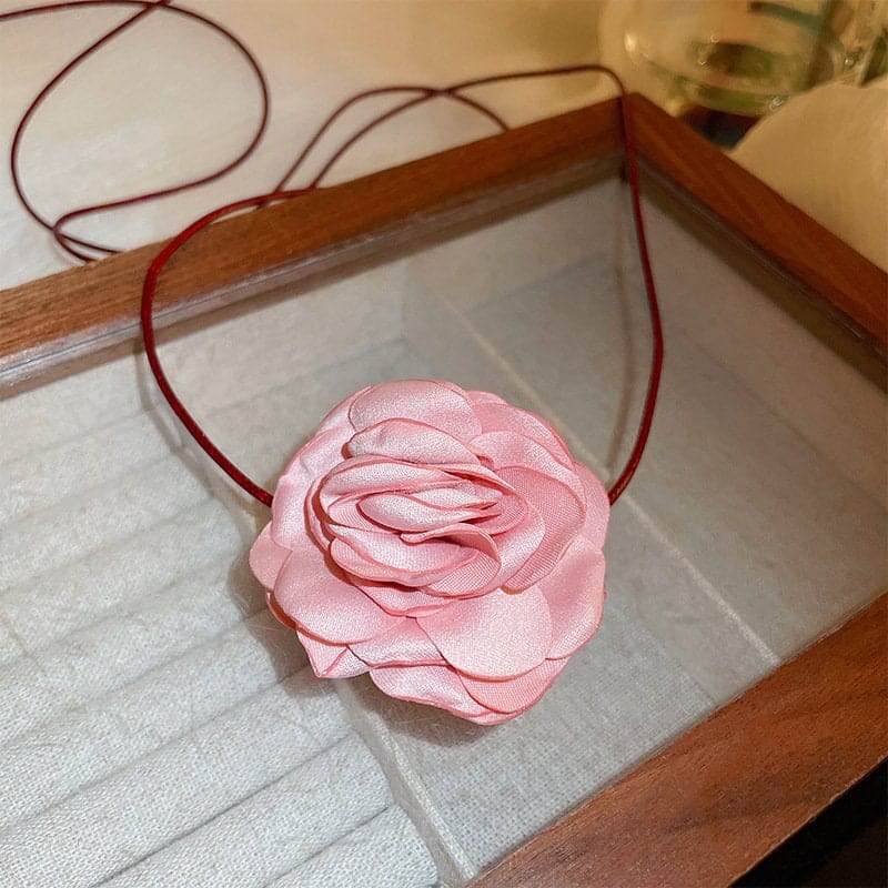 Chic Camellia Flower Wax Cord Collar Choker