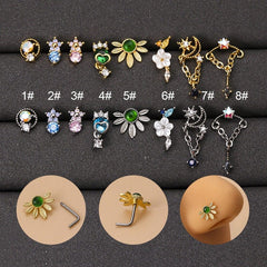 Chic Colorful CZ Inlaid Stainless Steel Floral Moon Star Nose Piercing Nose Stud
