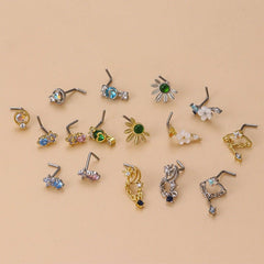 Chic Colorful CZ Inlaid Stainless Steel Floral Moon Star Nose Piercing Nose Stud