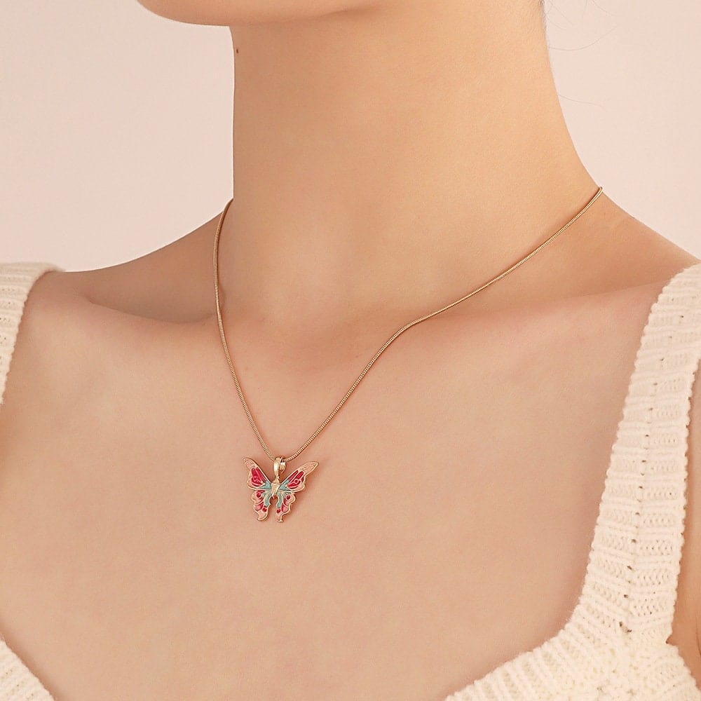 Chic Colorful Enamel Butterfly Necklace