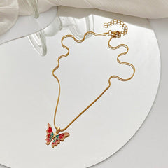 Chic Colorful Enamel Butterfly Necklace