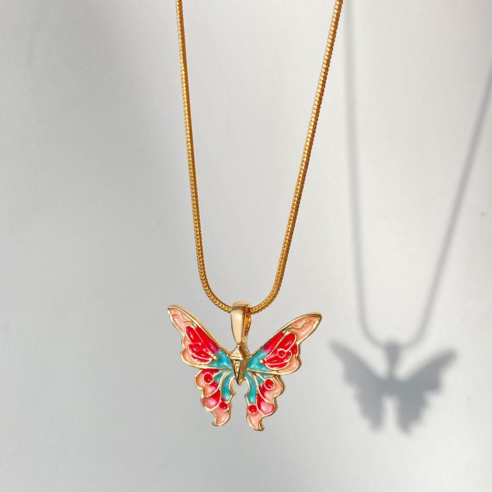 Chic Colorful Enamel Butterfly Necklace
