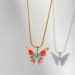 Chic Colorful Enamel Butterfly Necklace