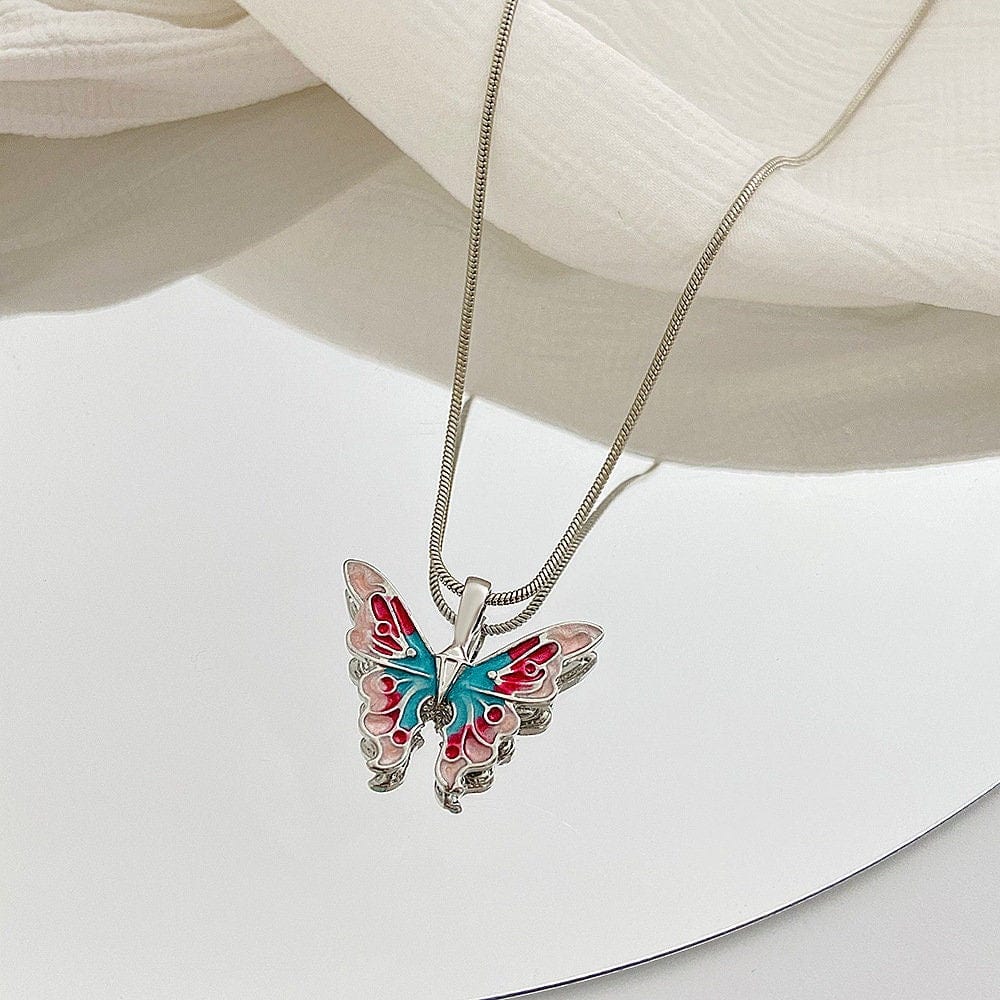 Chic Colorful Enamel Butterfly Necklace