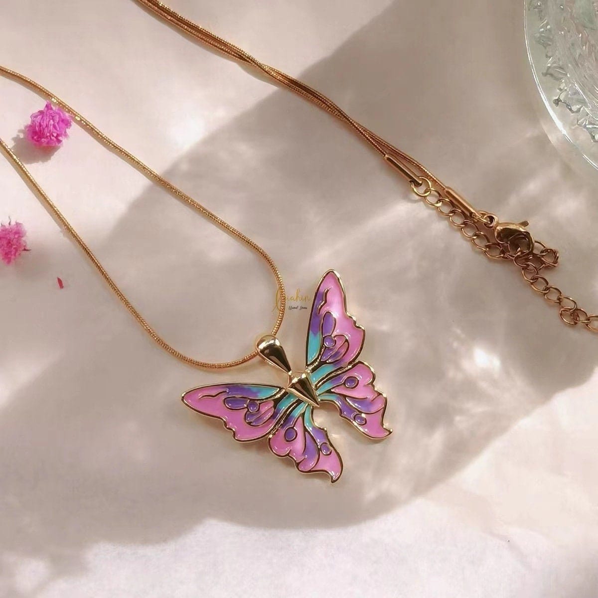 Chic Colorful Enamel Butterfly Necklace