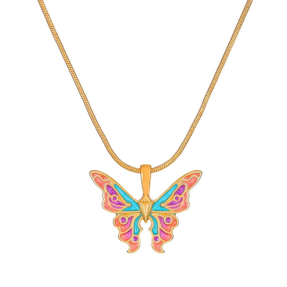 Chic Colorful Enamel Butterfly Necklace