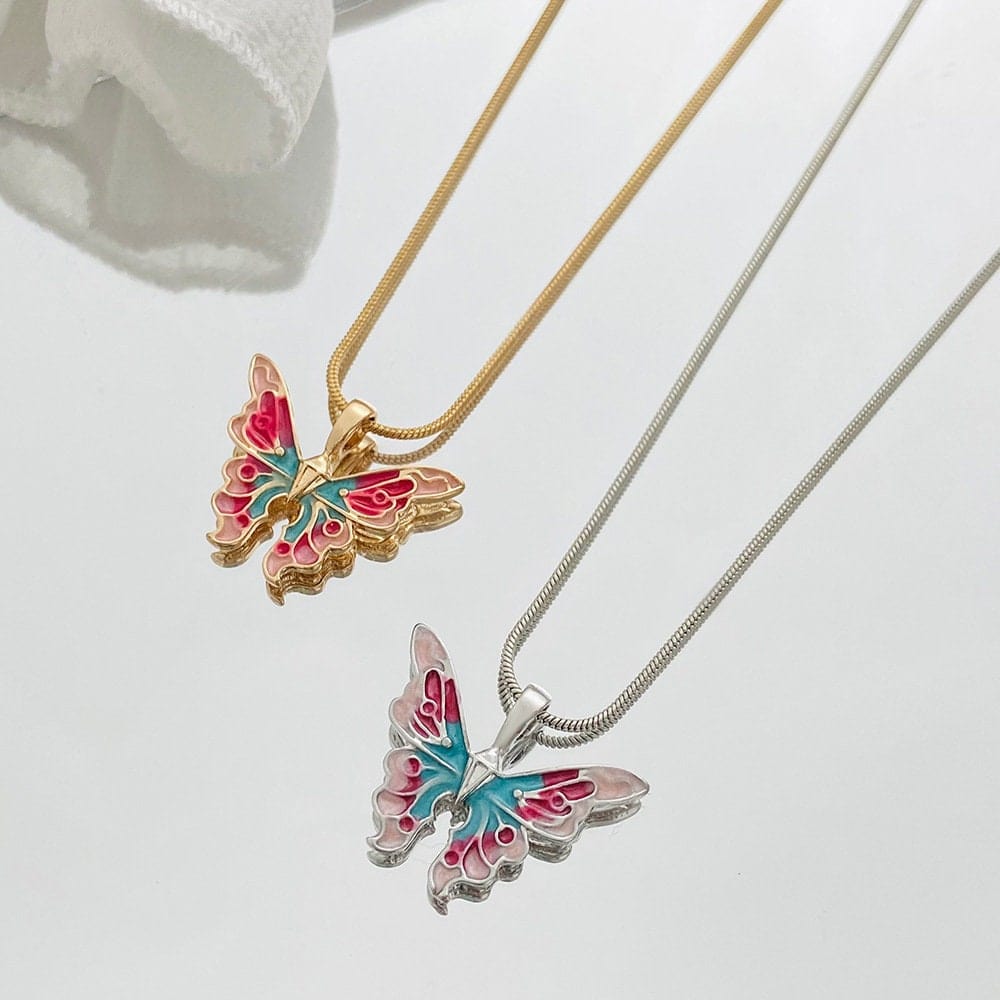 Chic Colorful Enamel Butterfly Necklace