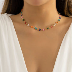 Chic Colorful Enamel Heart Charm Choker Necklace