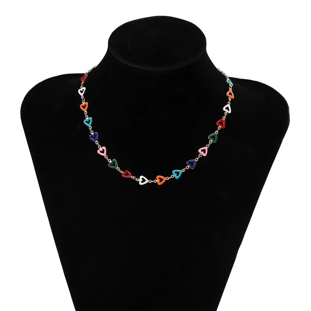 Chic Colorful Enamel Heart Charm Choker Necklace