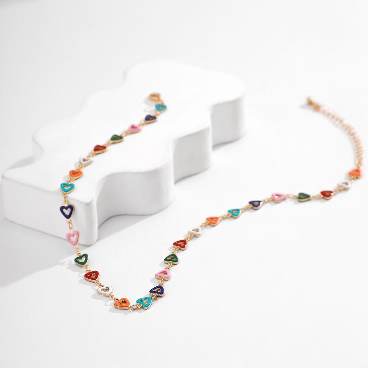 Chic Colorful Enamel Heart Charm Choker Necklace