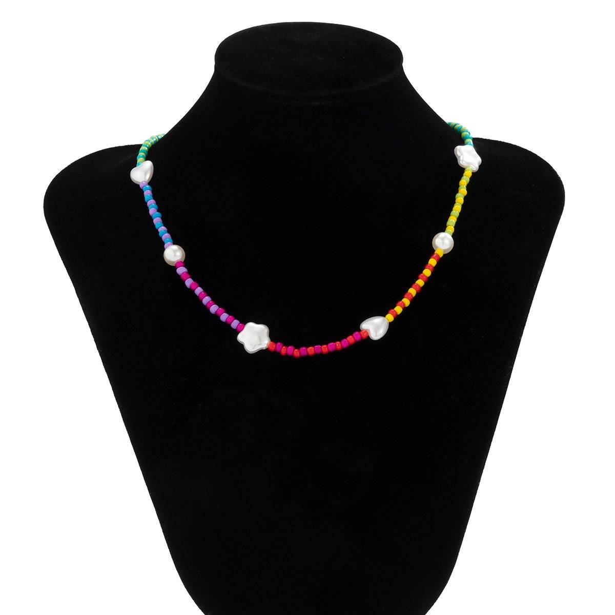 Chic Colorful Seed Bead Star Heart Pearl Charm Choker Necklace
