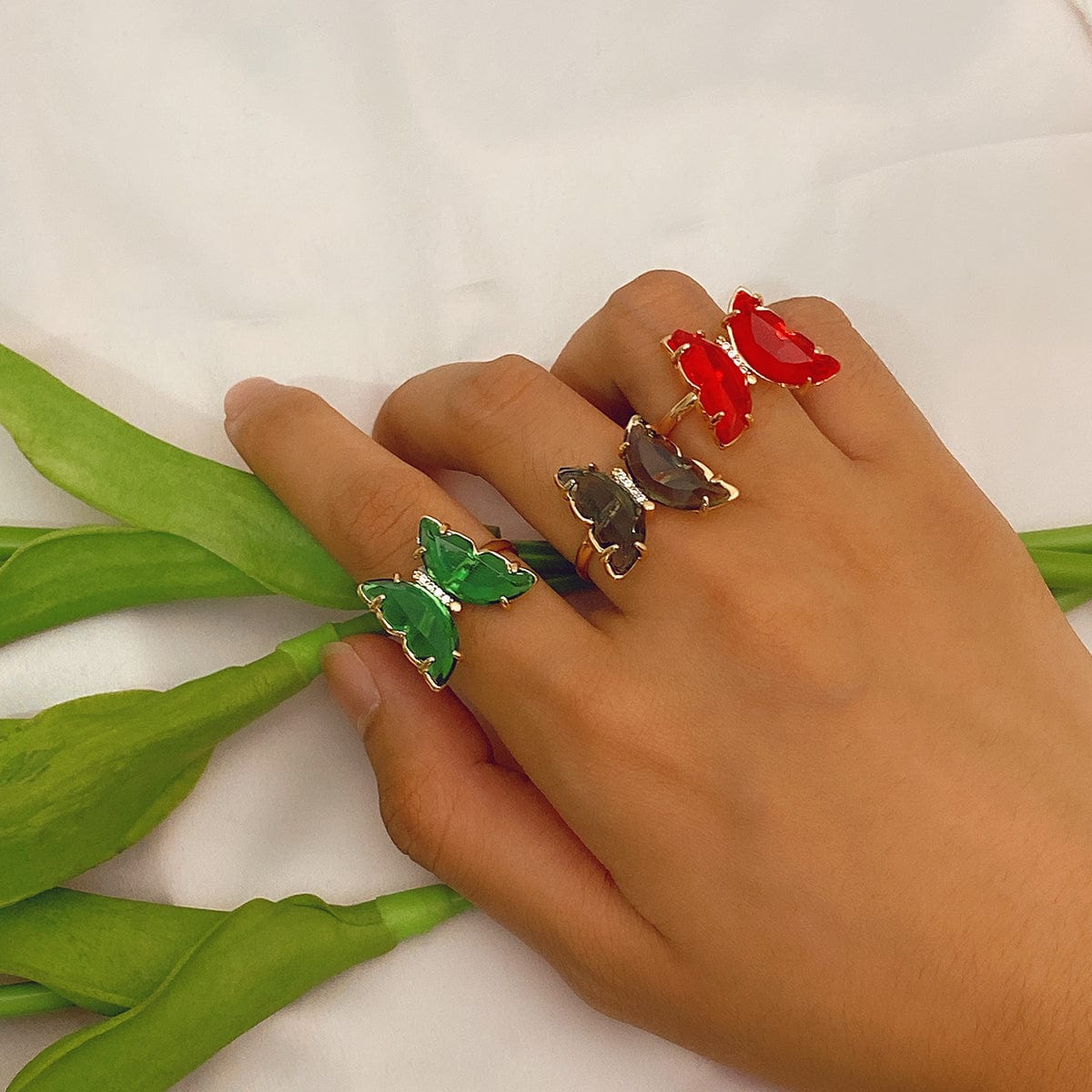 Chic Colorful Zirconia Butterfly Ring