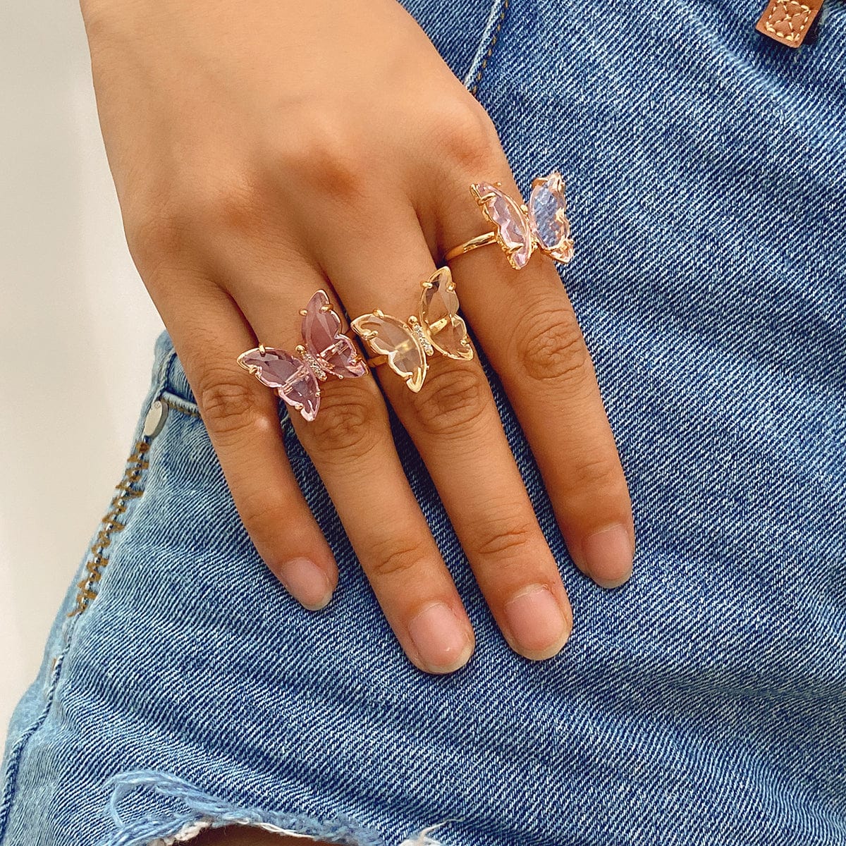 Chic Colorful Zirconia Butterfly Ring