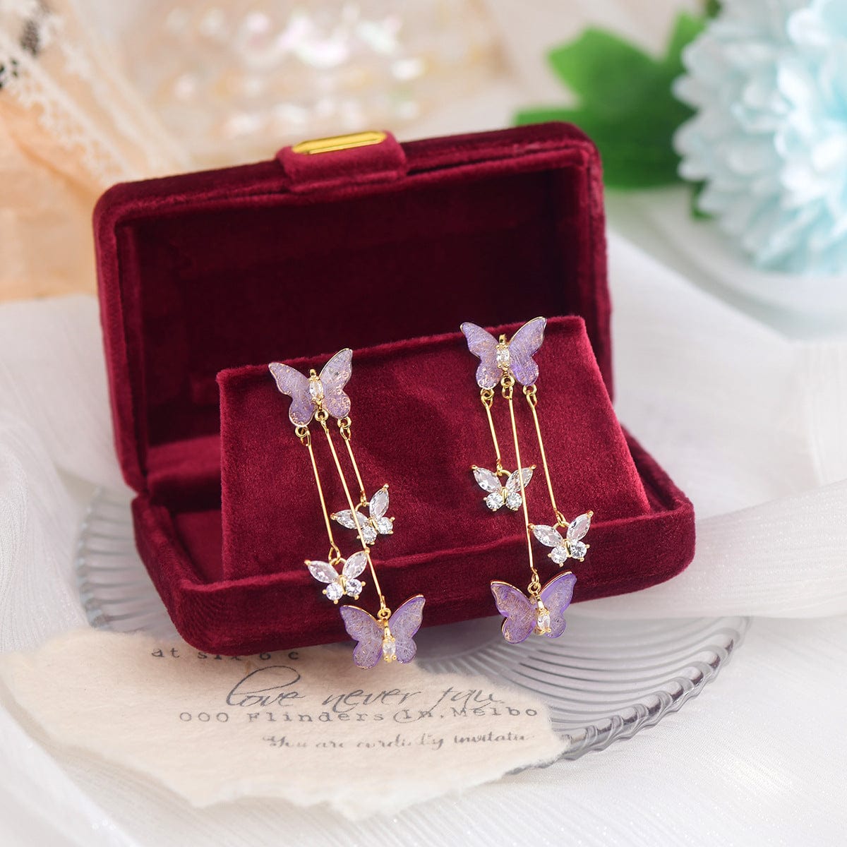 Chic Crystal Butterfly Dangle Earrings