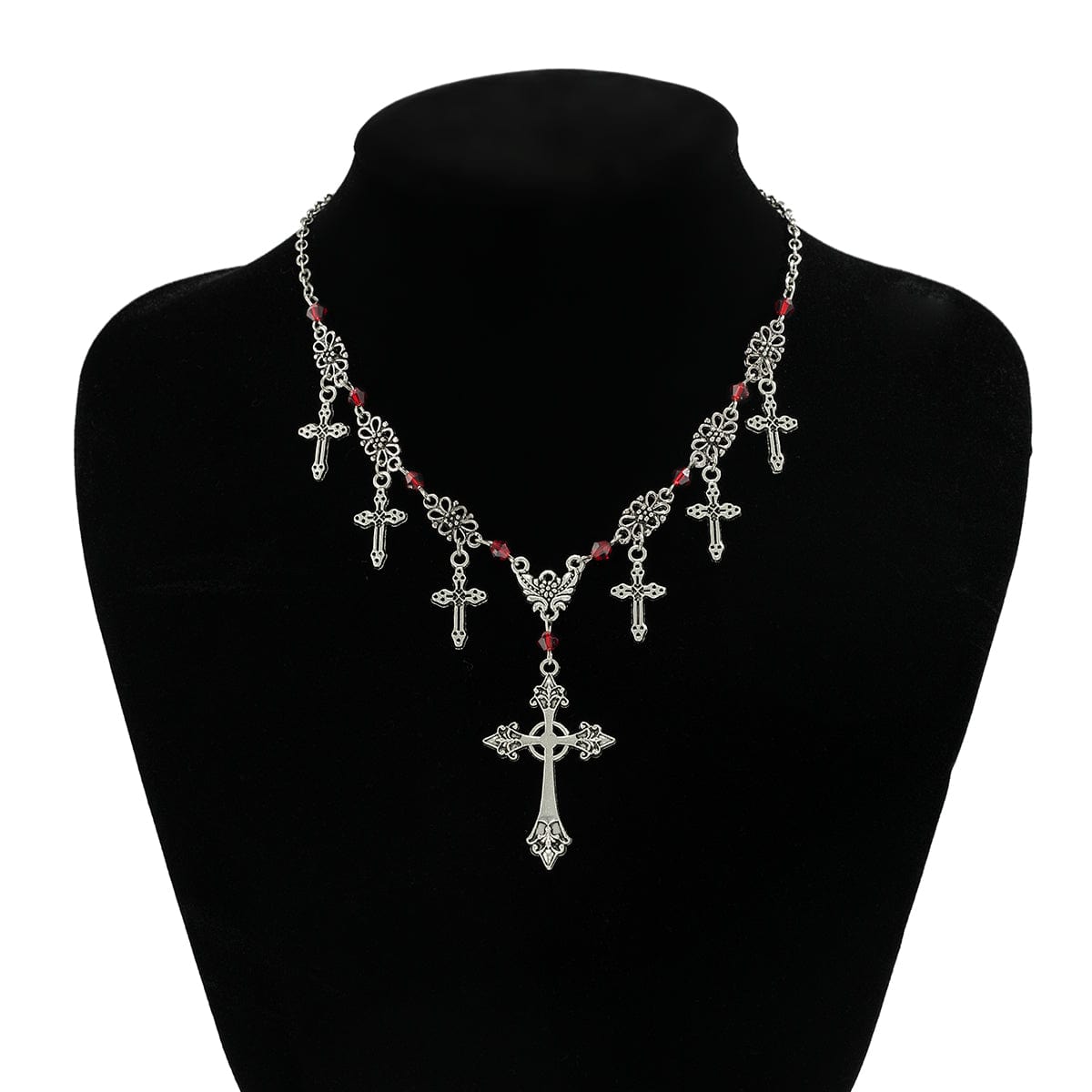 Chic Crystal Charm Antique Cross Tassel Necklace