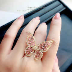 Chic CZ Inlaid Adjustable Butterfly Ring