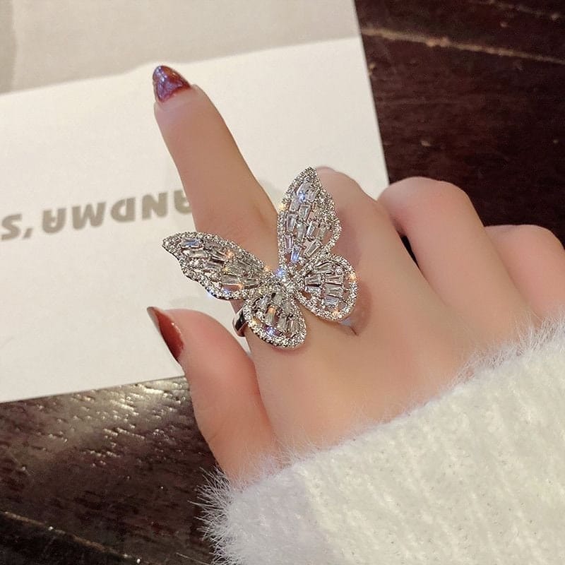 Chic CZ Inlaid Adjustable Butterfly Ring